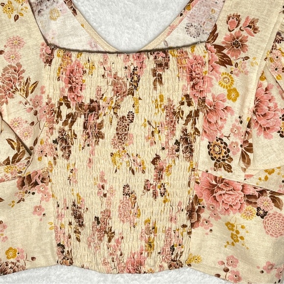 FOREVER 21 Floral Linen Blend Crop Top | Cream Pink | Size L | NWT - Picture 4 of 10